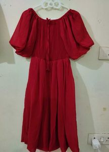 Off-Shoulder Red Puff Sleeve Dress