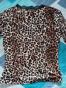 Leopard Print Lace Trim Top