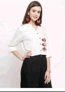 White top with Fish Embroidery