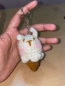 Cute Crochet Ice Cream Bear Keychain