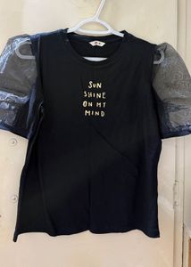Sheer Sleeve Black Top