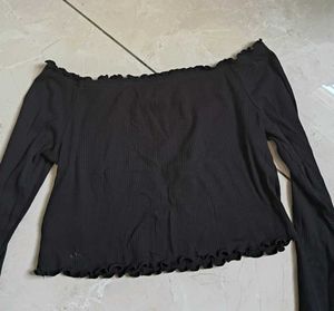 Off-Shoulder Ribbed Long Sleeve Top
