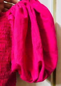 Fuchsia Smocked Puff Sleeve Top