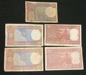 Old Indian Currency- 2rs Notes And 1rs Note(5notes