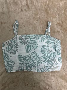 Green Floral Print Crop Top