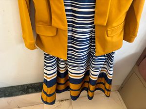 Striped Dress with Mustard Blazer(winter + summer