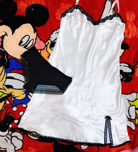 victoria secret white satin slip with brief 👍