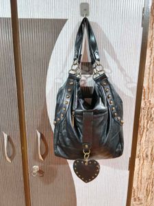 Chic Black Leather studded Hobo Bag