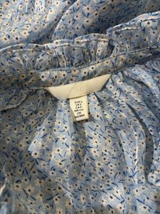 Blue Floral Print Tie Neck Top