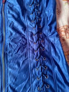 Edgy Blue Lace-Up Punk Corset Top