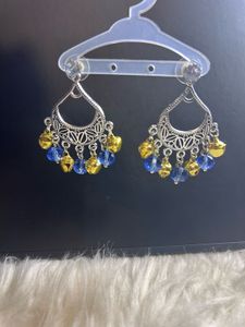 Bohemian Blue Bead &amp; Bell Dangle Earrings