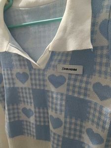 Cute Blue Plaid Heart Top