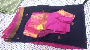 Navy Blue Saree with Pink Blouse