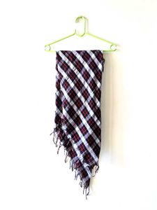 Red & White Plaid Scarf with Fringe
