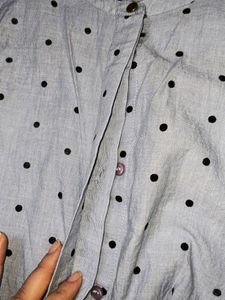 Blue Polka Dot Button-Up Blouse