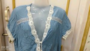 Blue Lace Trim Short Sleeve Top