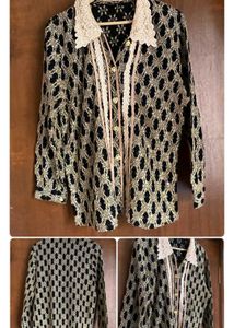 Vintage Lace Trimmed Patterned Blouse