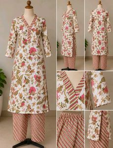 Floral Print Kurta with Striped Palazzo Set