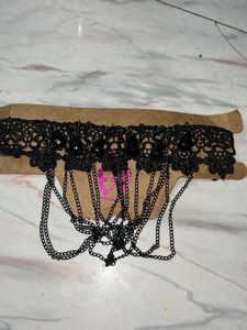 Black Lace Choker Necklace with Chains