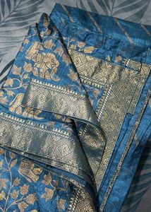 Teal &amp; Gold Elephant Print Fabric
