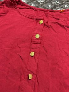 Red Kurta with Gold Buttons