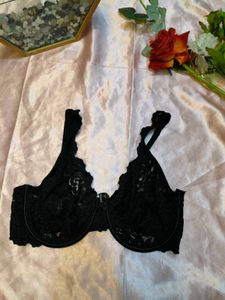 Black Lace Bra with Floral Detail