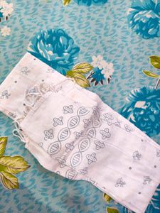 White Dupatta with Grey Print