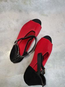 Red &amp; Black Wedge Heel Sandals