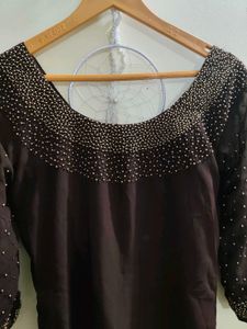Elegant Brown Handwork Kurta set with Embellishmen