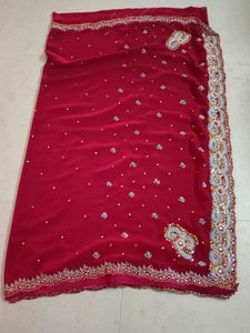 Beautiful Red Saree with Embellishments