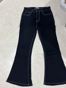 Black Flare Jeans with White Stitching