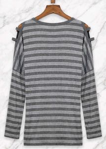 Gray Striped Cold Shoulder Top