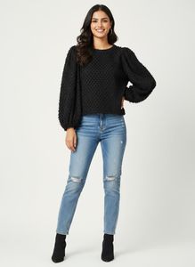zara Black Textured Balloon Sleeve Top