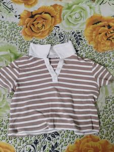 Striped Cropped Polo Shirt