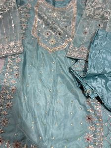 Embellished blue Kurta palazo with dupatta
