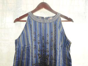 Blue Vertical Stripped Long Kurta Nice Neckline