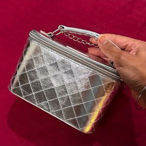 Chic Silver Quilted Box/Vanity Bag
