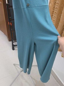 Teal Ribbed Wide-Leg Jumpsuit