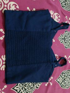 Navy Blue Zip-Up Crop Top