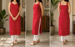 Red Striped Kurta stitched