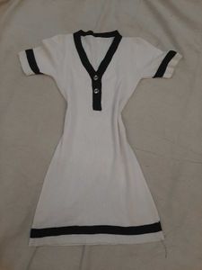 Ribbed Knit Contrast Trim Mini Dress