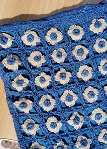 Crocheted Blue Floral Tote Bag