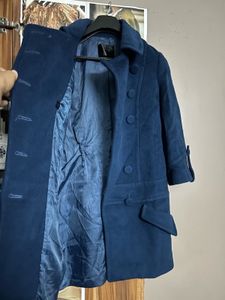 women’s navy blue woolen long jacket