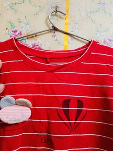 Red Striped T-Shirt with Cute Embellishments