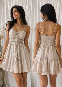 13267. Boho Lace Tie Front Mini Dress