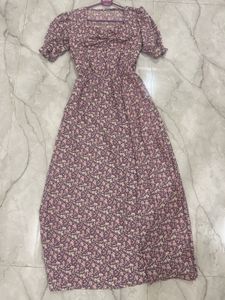 Purple Floral Print Midi Dress