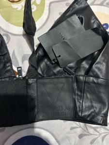 Prada Black Leather Bralette Top