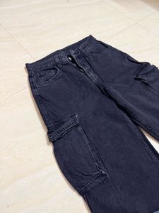 Dark Wash Wide Leg Cargo Jeans
