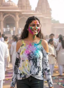 Tie Dye Cold Shoulder Long Sleeve Top for Holi