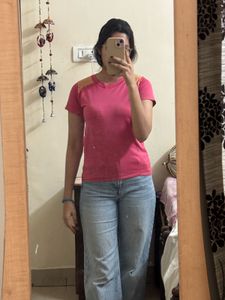 Vibrant Pink Casual T-Shirt